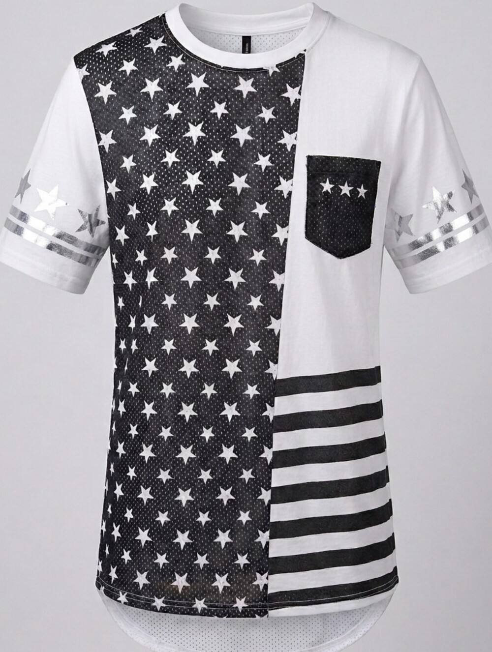 [[True Rock]] Black and White Star & Stripe Short Sleeve Jersey Shirt